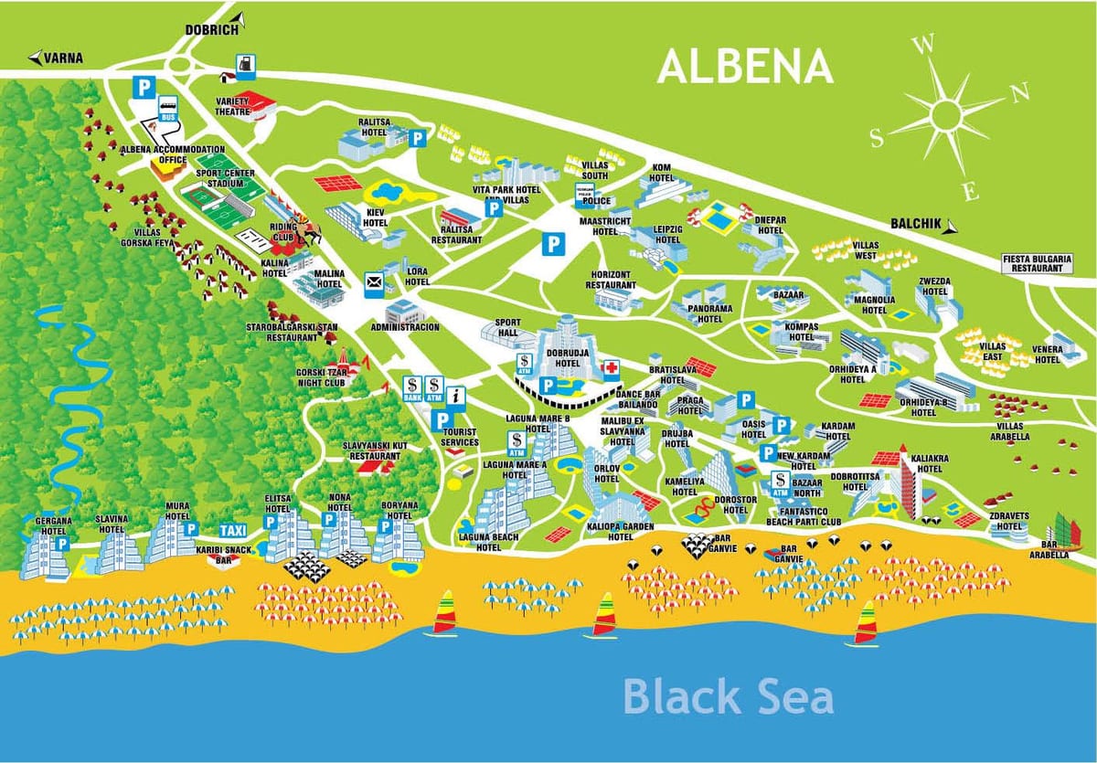 žemėlapis albena, Bulgarija
