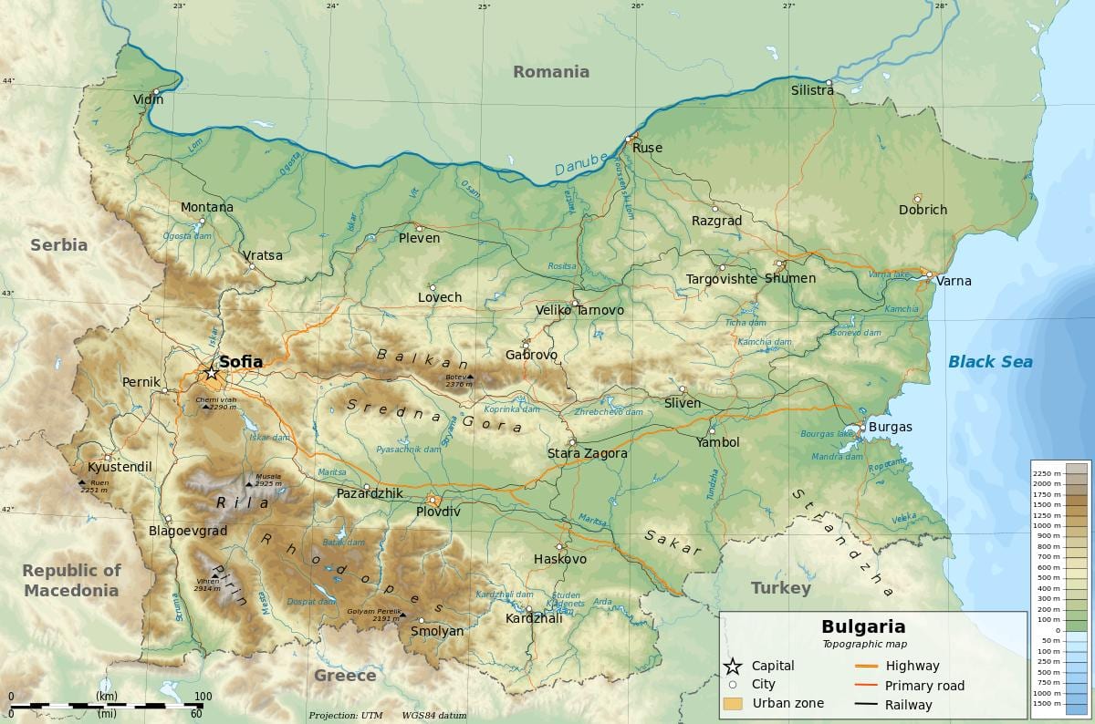 žemėlapis Bulgarija geografija