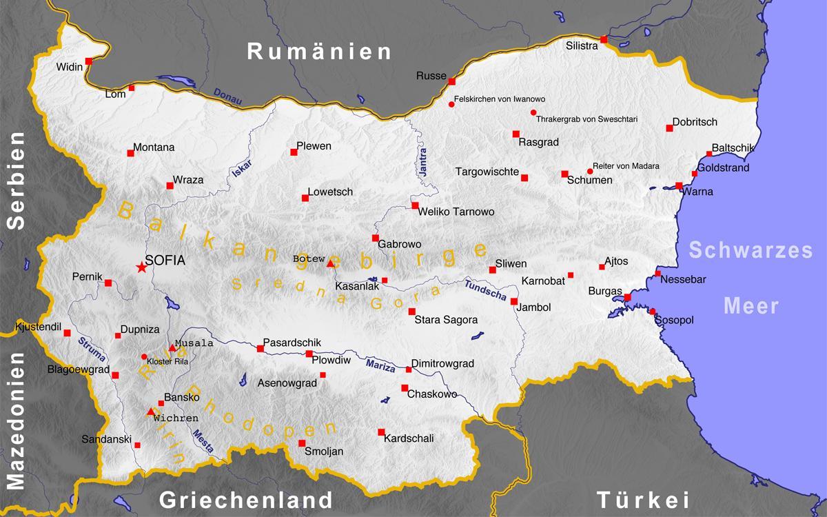 Bulgarijos miestus žemėlapyje