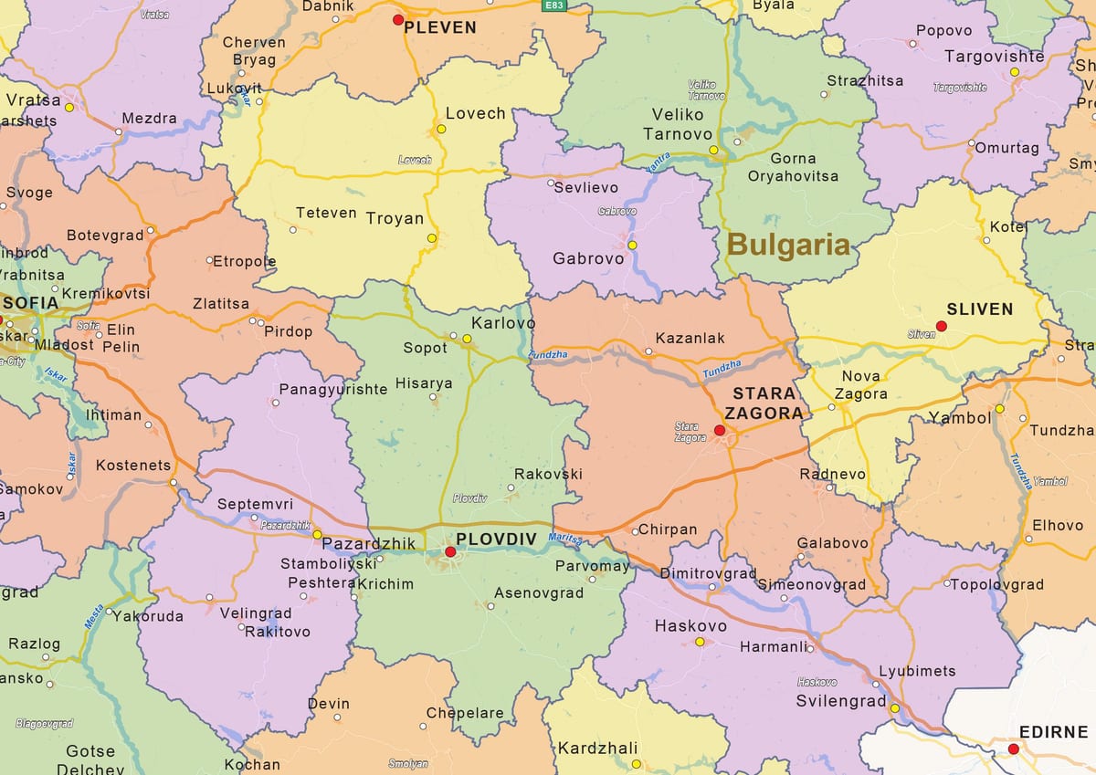 žemėlapis Bulgarijos politinė