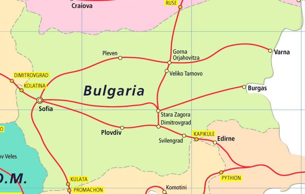 Bulgarija traukinių žemėlapis