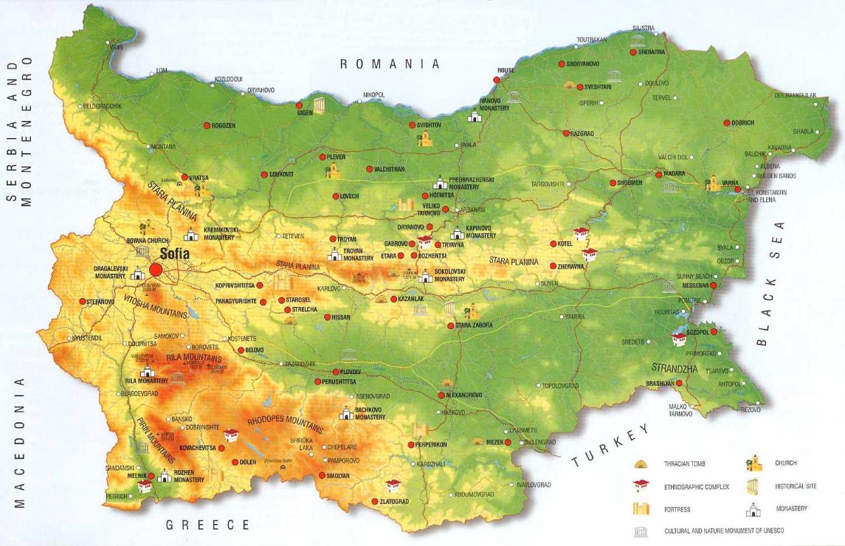 Bulgarijos kalnų žemėlapis