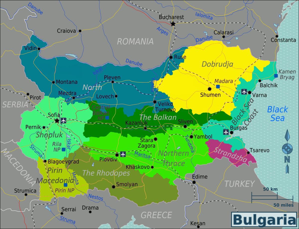 žemėlapis Bulgarijos oro uostai