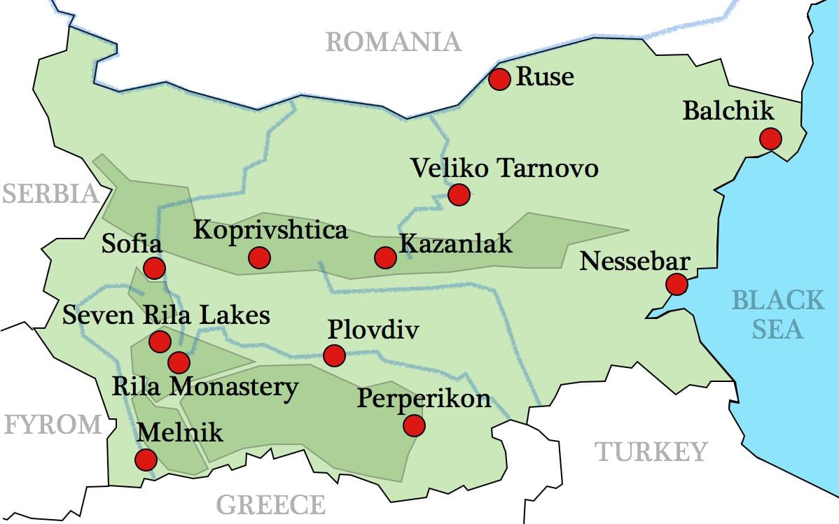 žemėlapis bulgarijos vienuolynai