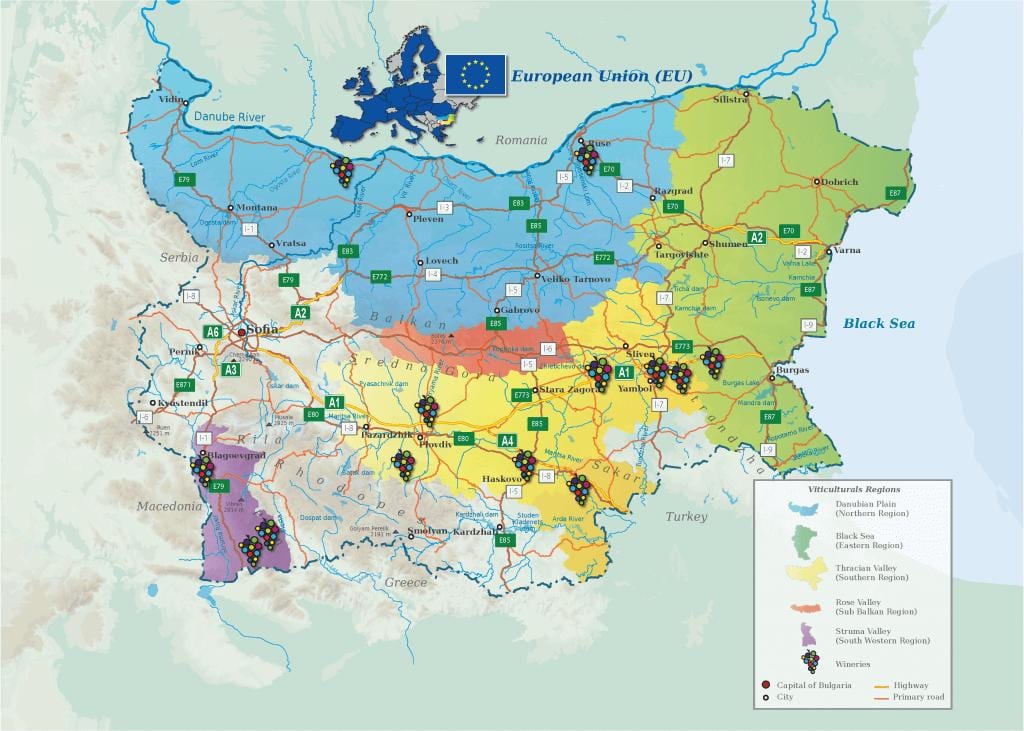 žemėlapis bulgarijos vyno