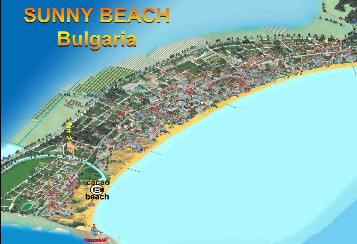 žemėlapis cacao beach Bulgarija