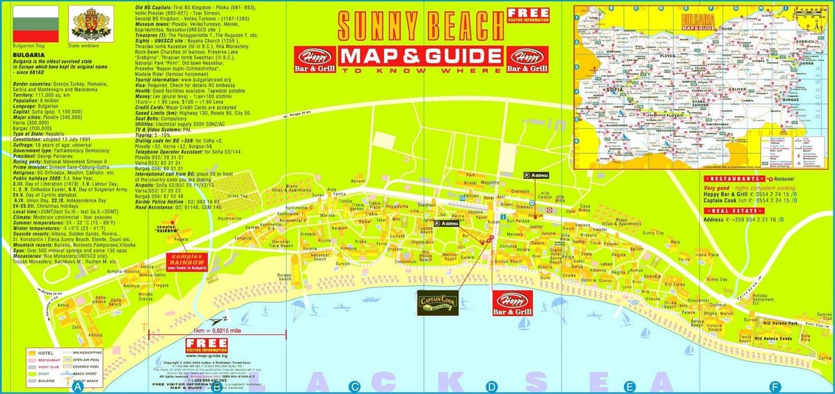 turizmo žemėlapis sunny beach, Bulgarija