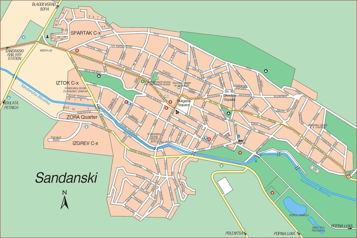 žemėlapis Bulgarijoje, sandanski