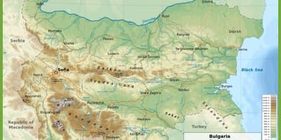 Bulgarija topografinis žemėlapis
