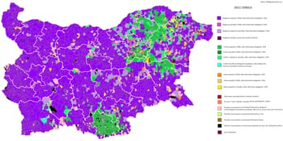 Žemėlapis Bulgarijos etninės
